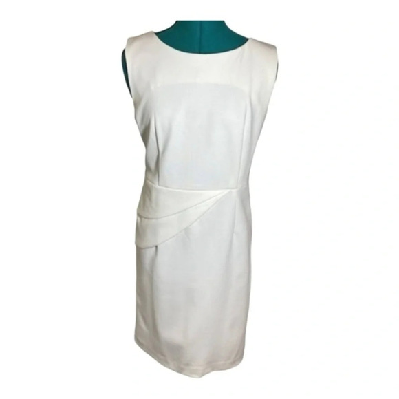 Premise Pearl Ivory Side Pleated Cady Sheath Dress NWT - Picture 2 of 9